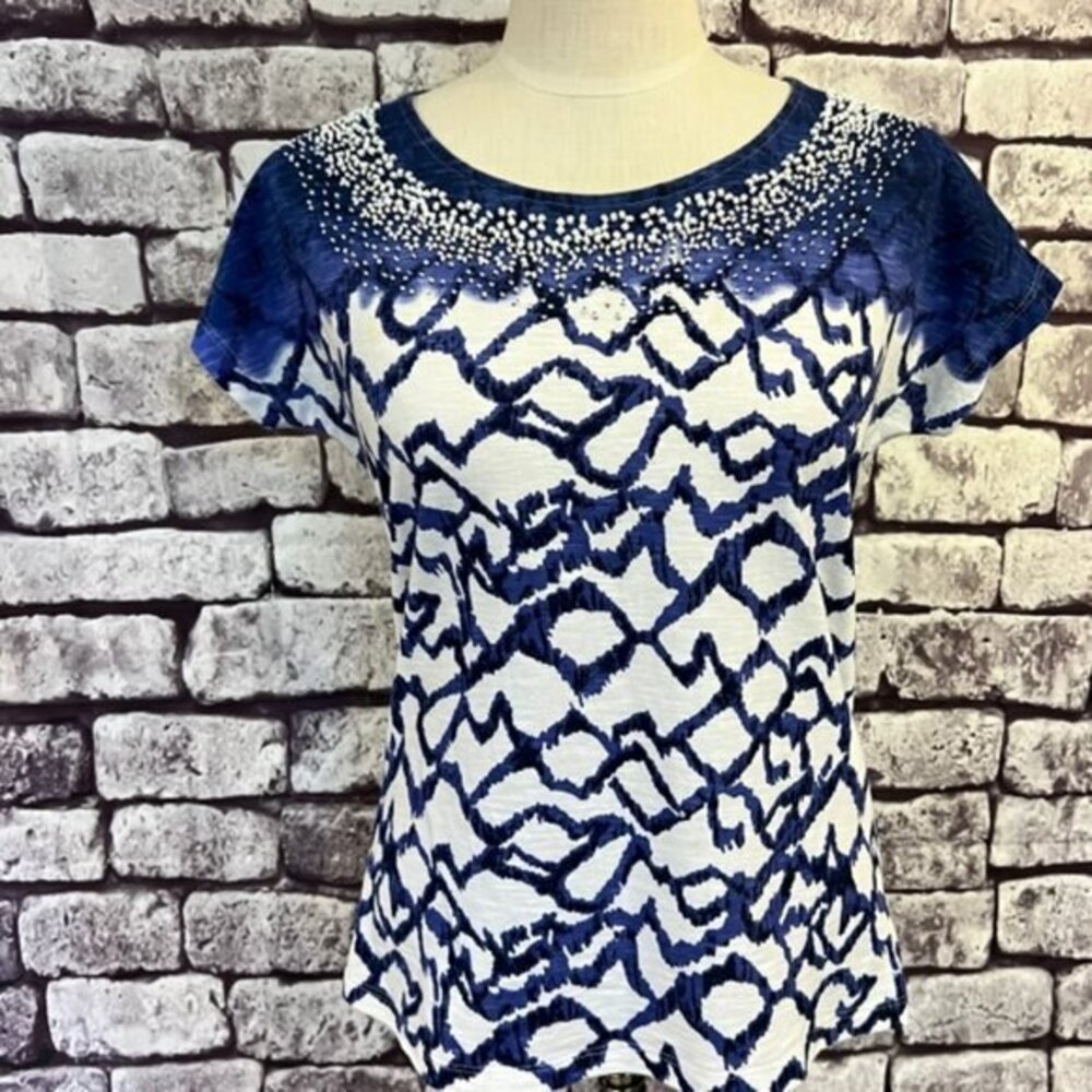 Chico's Zenergy Blue & White Blouse Size Small